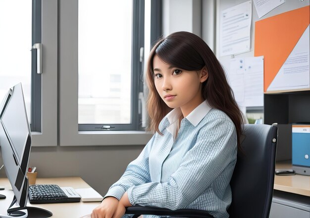 写真 オフィスで働く若い女性