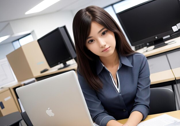 写真 オフィスで働く若い女性