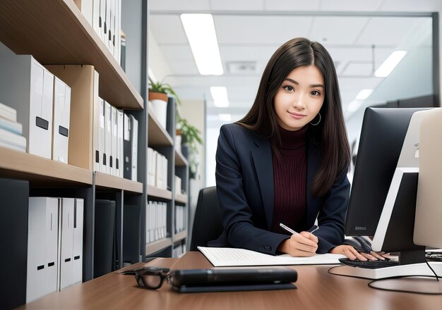 사진 사무실에서 일하는 젊은 여성