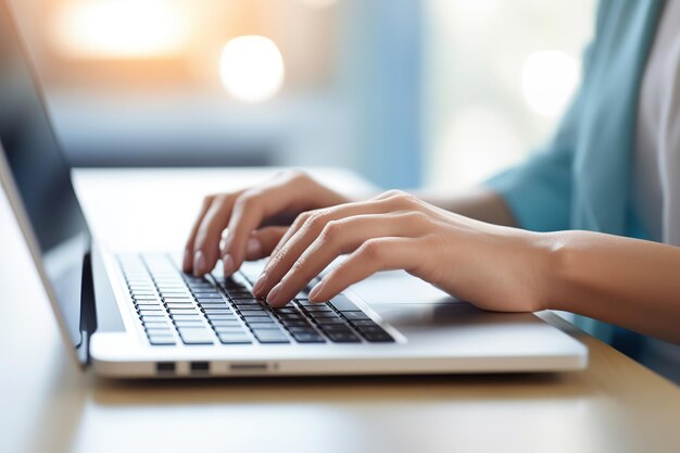 Young woman working on laptop in office