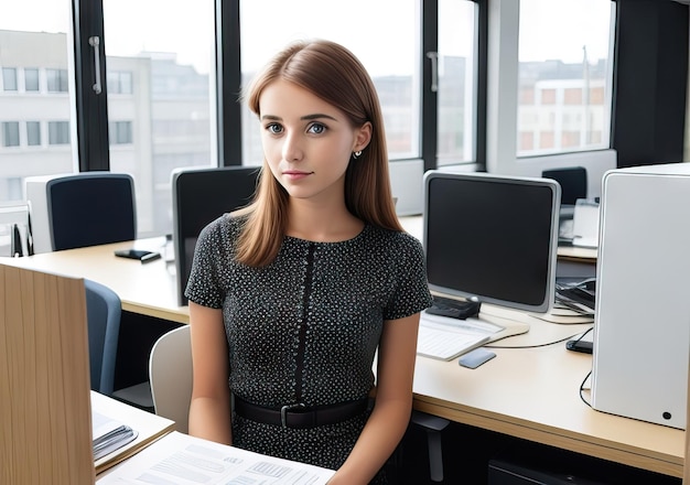 Foto giovane donna che lavora in un ufficio