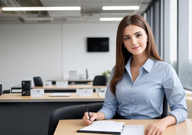 Foto giovane donna che lavora in un ufficio