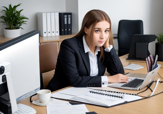 Photo young woman working in office