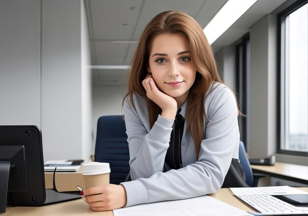 Photo young woman working in office