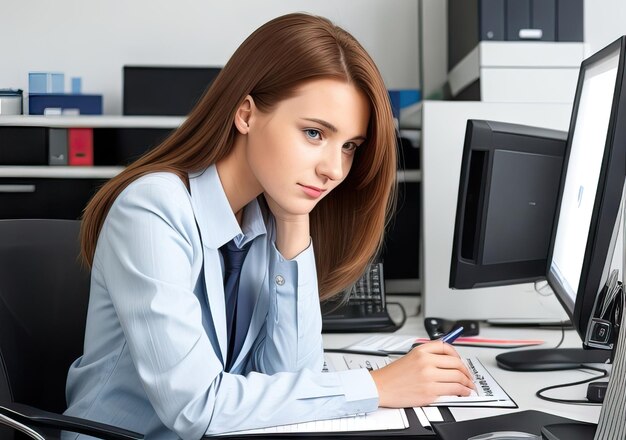 Photo young woman working in office