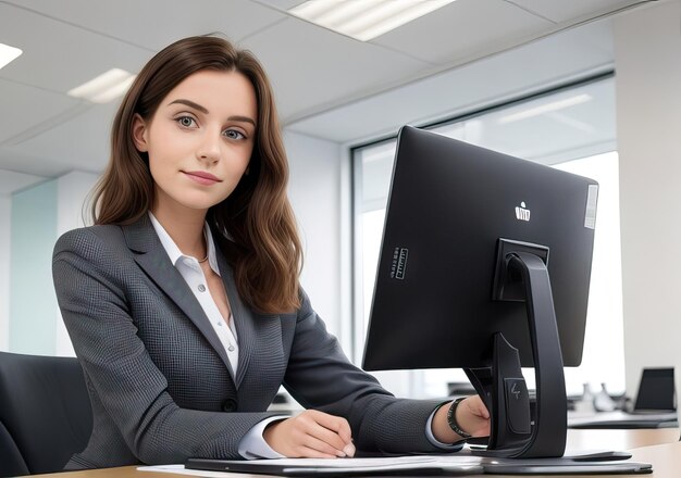 Foto giovane donna che lavora in un ufficio