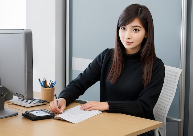 Photo young woman working in office