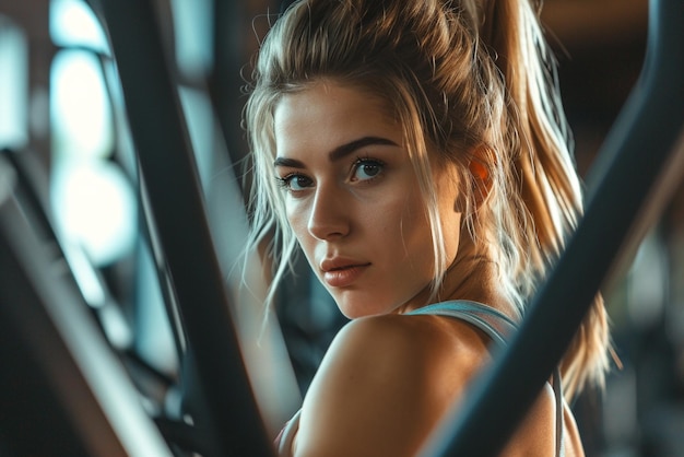 체육관 에서 운동 하는 젊은 여자
