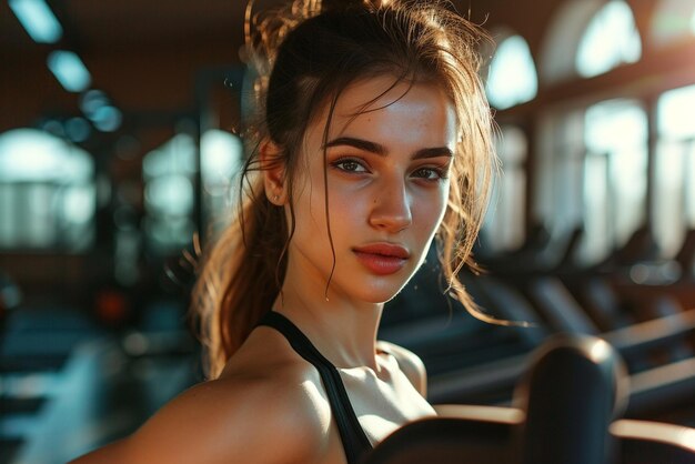 Photo young woman working out in gym