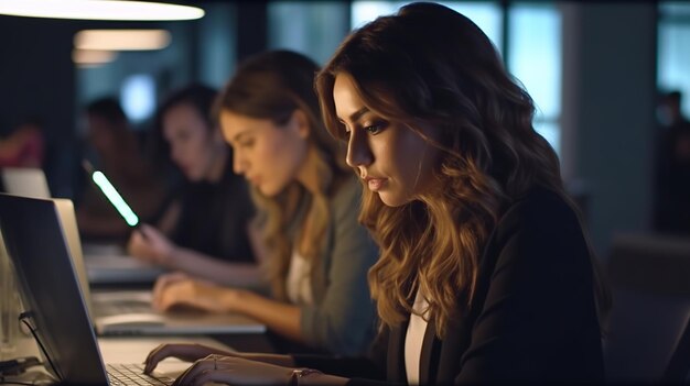 Young woman working with a laptop Female freelancer connecting to internet via computer Business