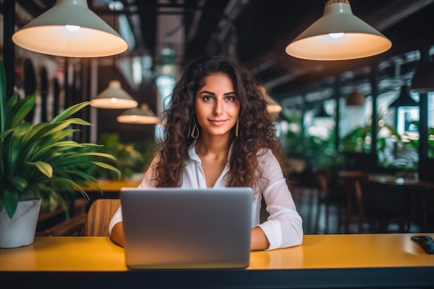 Young woman working with laptop