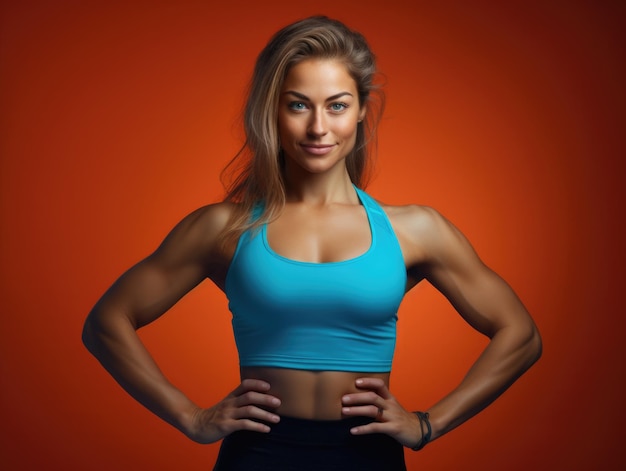 A young woman in workout attire