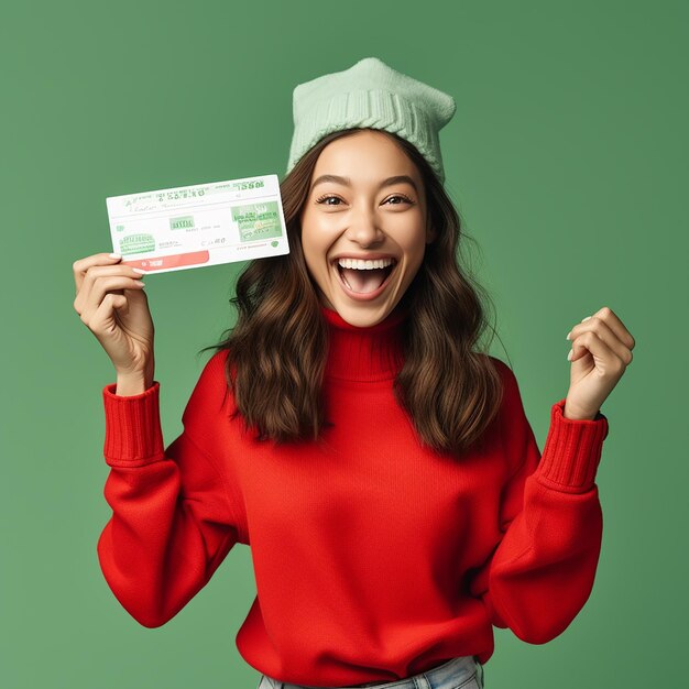 Young Woman in Xmas Sweater and Santa Hat