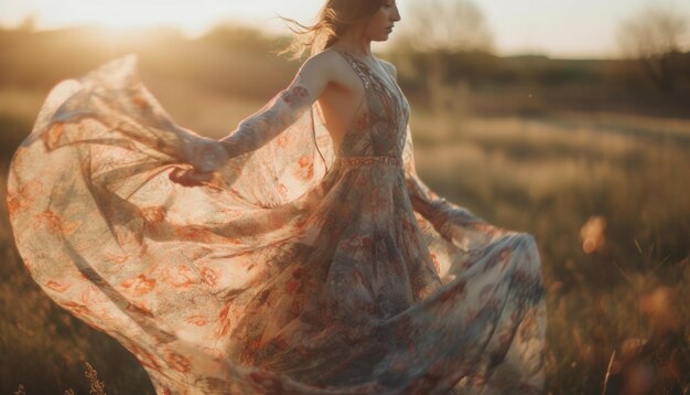 Young women in nature enjoying summer freedom generated by AI