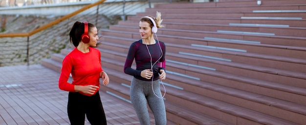 Young women running in urban area