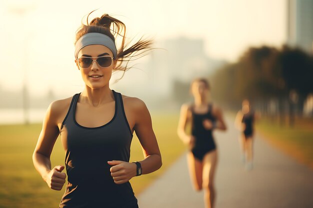 Young women in sportswear working out outdoors