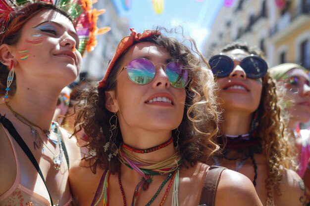 Young women standing together at lesbian pride day