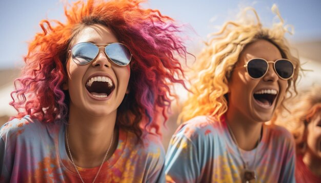 Photo young women in sunglasses enjoy a carefree summer music festival generated by ai