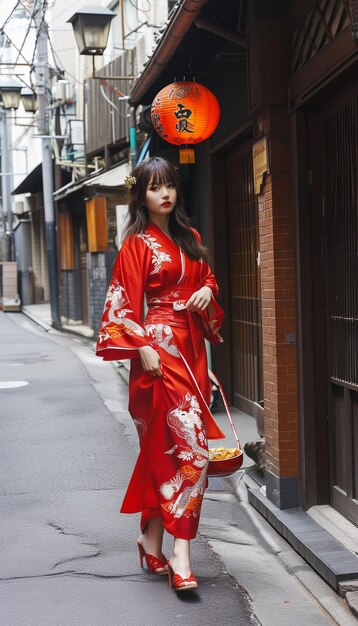 Фото Молодые женщины в традиционных японских кимоно в японском замке