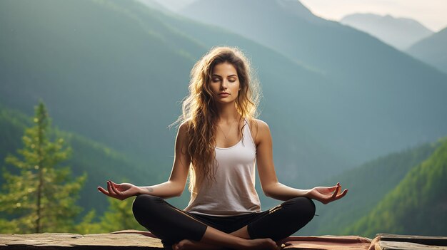 Young women with yoga outdoor