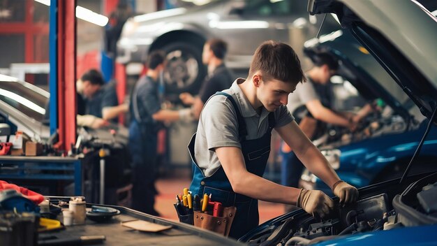 Young worker in a car workshop