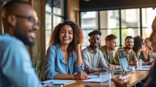 Younger workers gathered in the boardroom for training on Generative AI