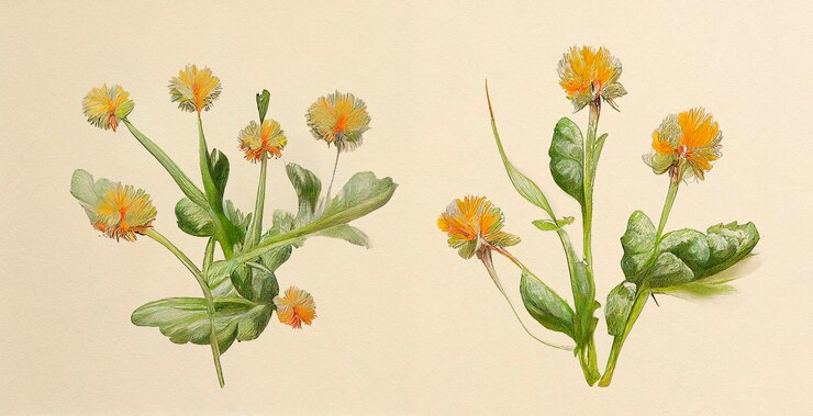 Фотография youngia japonica, ястреб японский. ботаническая иллюстрация на белой бумаге. лучшее лекарственное растение