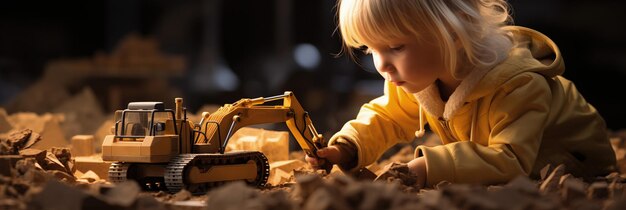 Youngster Envisioning Engineering Career with Excavator Symbolizes Ambition and Creativity