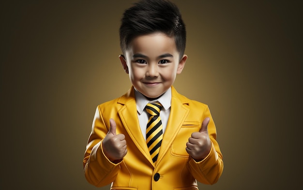 A Youngster Sporting a Yellow Suit Striking a Lightning Bolt Pose