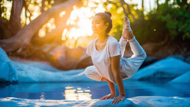 Youngwoman yoga nature and sunset