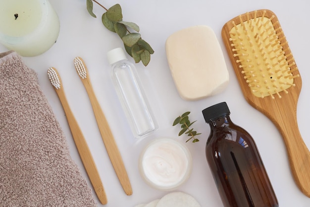 Your body is your most priceless possession take care of it Overhead shot of various body care essentials on a white background