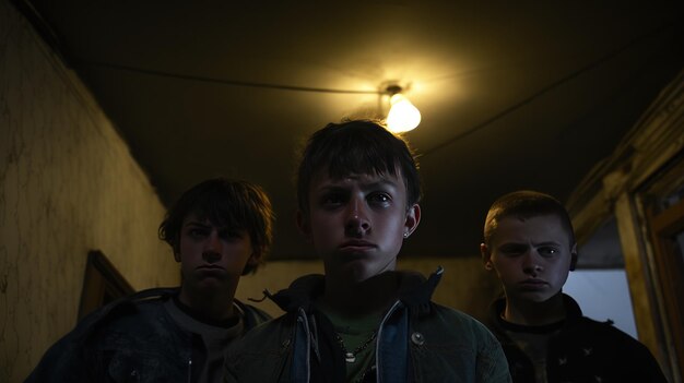 Photo a youth gang from the 1980s in a city tenement off full moon road