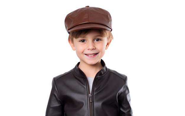 Photo youth grasping rustcolored hat isolated on transparent background