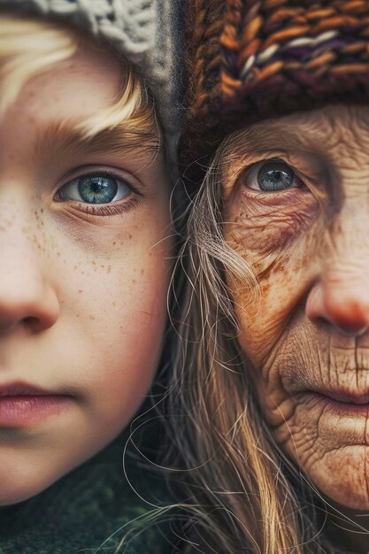 Photo youth and old age in one illustration generative ai