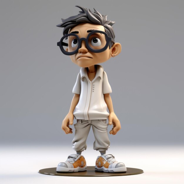 Photo youthful 3d cartoon character with glasses organic sculpting and hard edge painting
