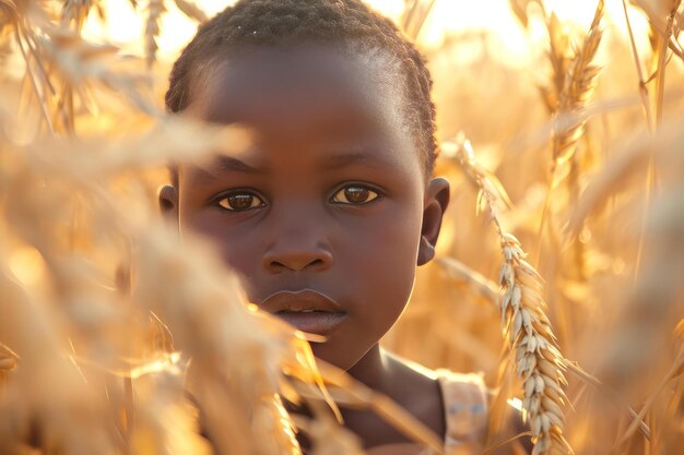 Youthful African child wheat field Generate Ai