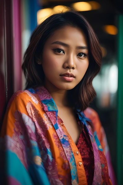 Youthful Charm Full Body Shot of Indonesian Teen in Colorful Outfit Stunning Focus