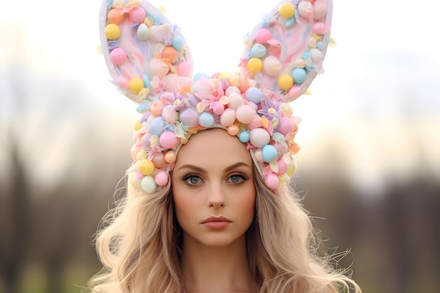 Photo youthful charm young woman with toy bunny ears