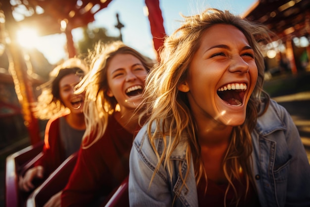 Youthful Jubilation Friends Enjoy Roller Coaster Adventures