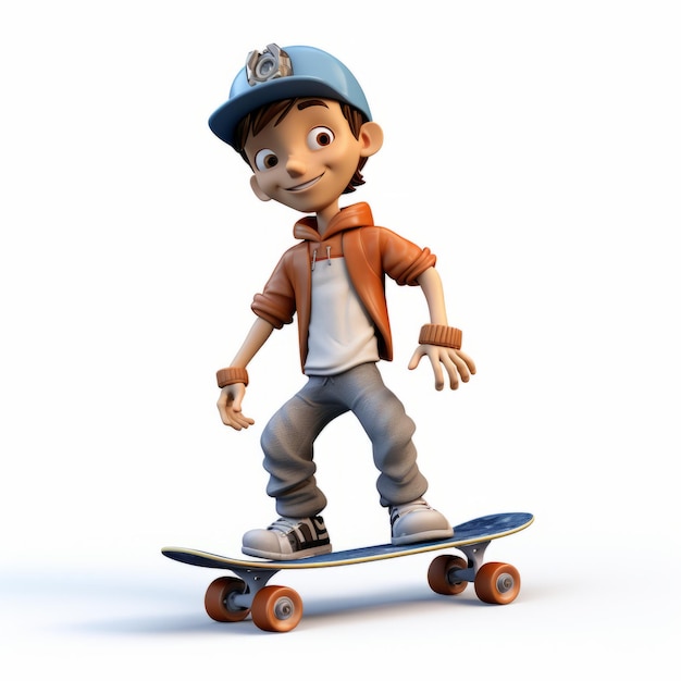 Photo youthful protagonist skateboarding a vraystyle cartoon character