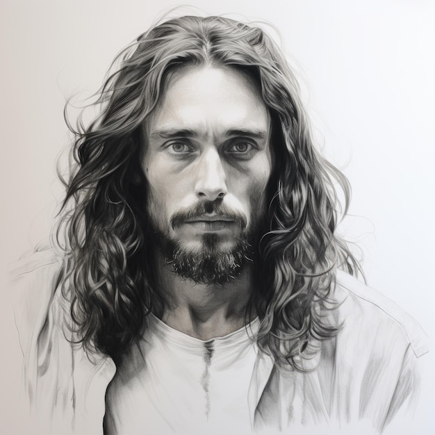 Youthful Serenity A Portrait of Young Jesus on white background