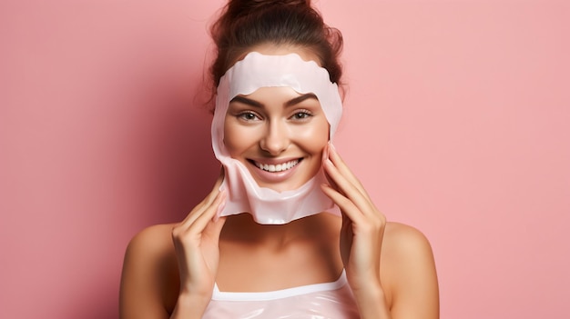 Youthful Skin Care Woman Holds Gel Peel Mask for Complexion Treatment