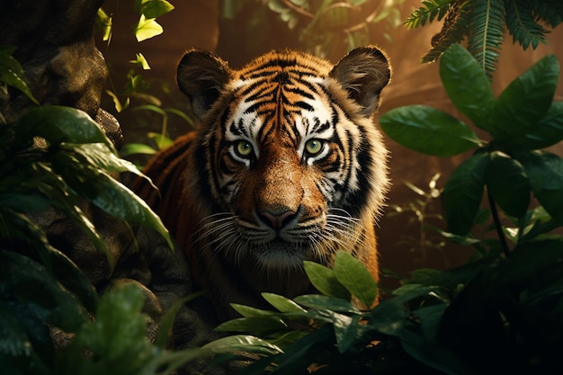 Youthful tiger navigating the jungle