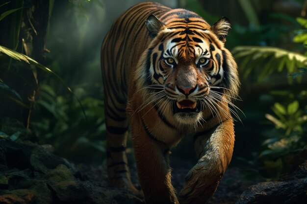 Youthful tiger navigating the jungle