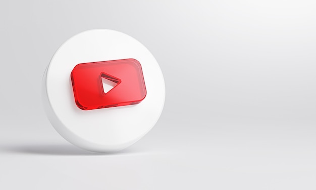 写真 白い背景の3dレンダリング上のyoutubeアクリルガラスアイコン。