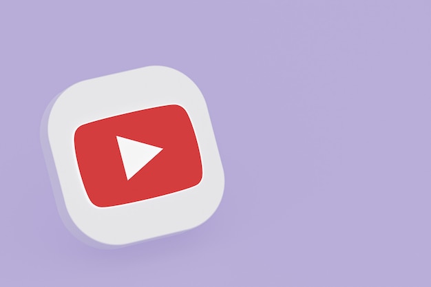 Youtube applicatie logo 3D-rendering op paarse achtergrond