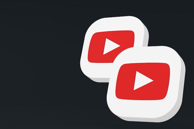 Youtube application logo 3d rendering on Black background