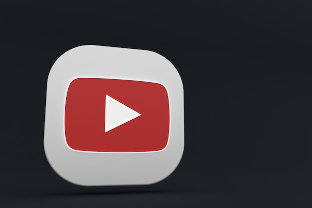 Youtube application logo 3d rendering on Black background