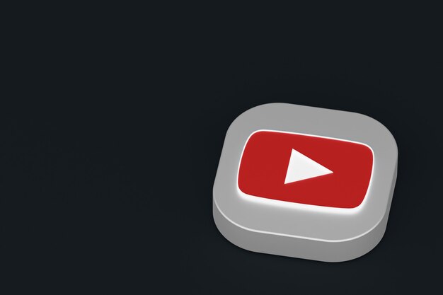 Youtube application logo 3d rendering on Black background