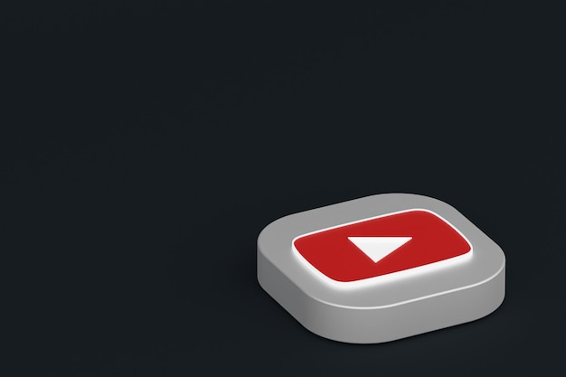 Rendering 3d del logo dell'applicazione youtube su sfondo nero